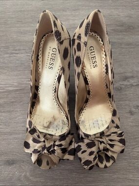 GUESS Leopard-Print Peep-Toe Wedge with Bow